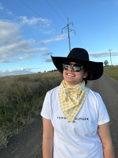 CHECK YELLOW NECK SCARVES